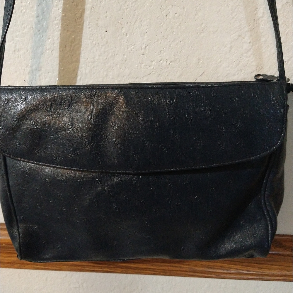 Leather with ostrich Embossed Style Shoulder bag With Adjustable Strap
